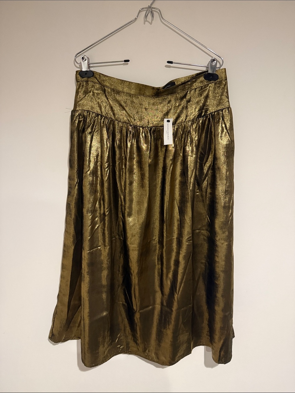 Banana Republic Metallic Olive-Gold Midi Skirt